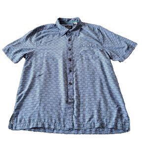 Nat Nast Silk Shirt Men's L Blue Geometric Pattern Short Sleeve Luxury Casual